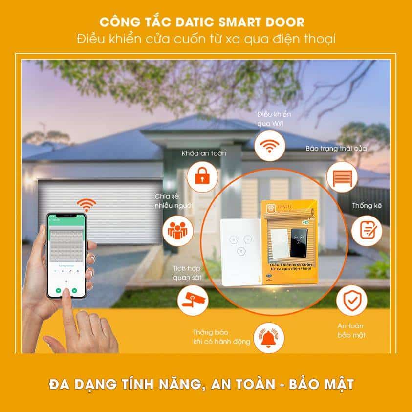 Công Tắc Cửa Cuốn Wifi Datic Smart Door (Màu đen) 10 Tính năng cửa cuốn datic